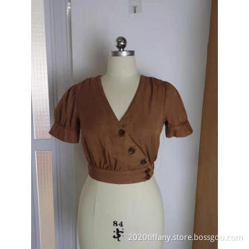 Hot Selling Women's V-Neck Brown Top
